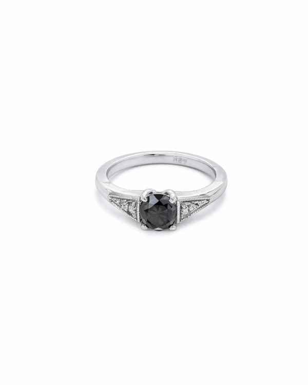 Black Diamond Royal Ring - Natural Black Diamond 0.65 Carat - White Gold