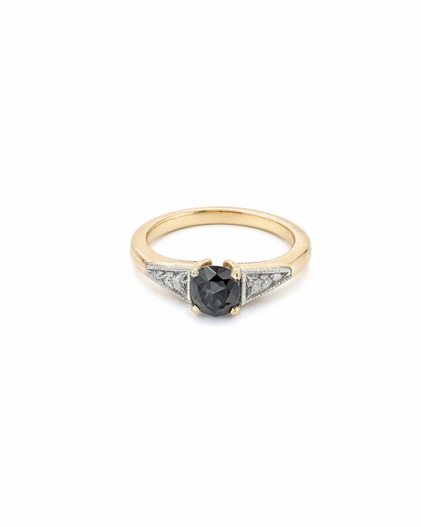 Black Diamond Royal Ring - Natural Black Diamond 0.65 Carat - Yellow Gold
