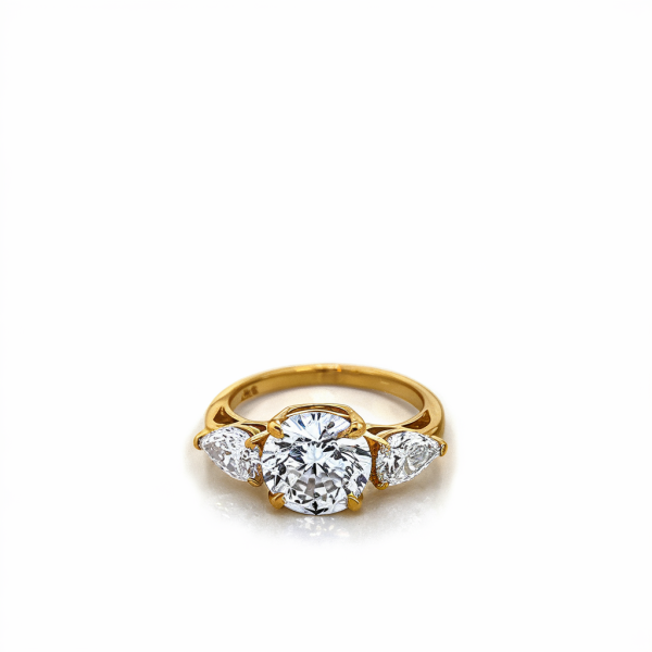 Classic Trilogy Ring - 2 Carat Round Lab Diamond - Yellow Gold