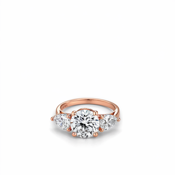 Classic Trilogy Ring - 2 Carat Round Lab Diamond - Rose Gold