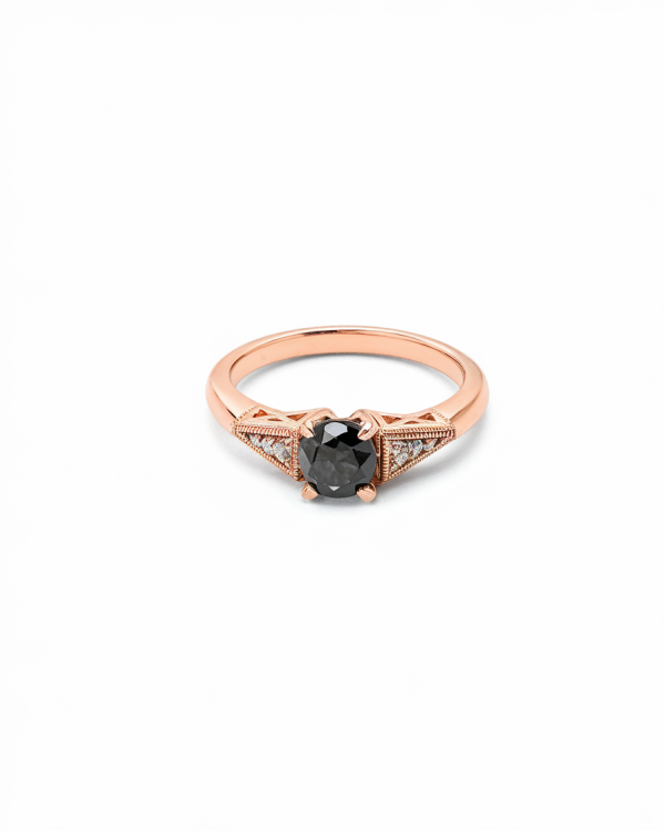 Black Diamond Royal Ring - Natural Black Diamond 0.65 Carat - Rose Gold