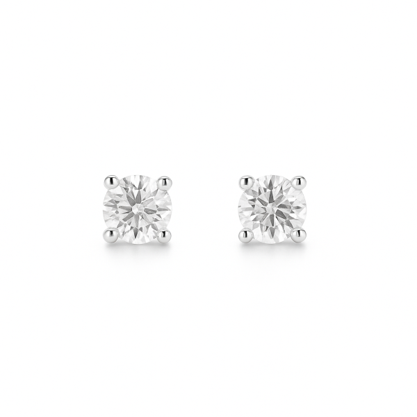 Solitaire Diamond Earrings - 1 Carat Lab Diamonds - 18K White Gold