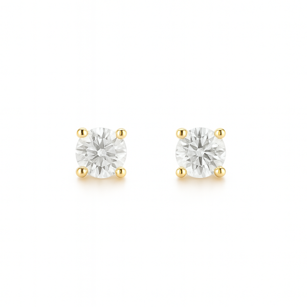 Solitaire Diamond Earrings - 1 Carat Lab Diamonds - 18K Yellow Gold