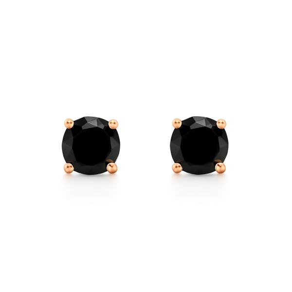 Black Diamond Solitaire Earrings - 2 Carat Natural Black Diamonds - 18K Rose Gold